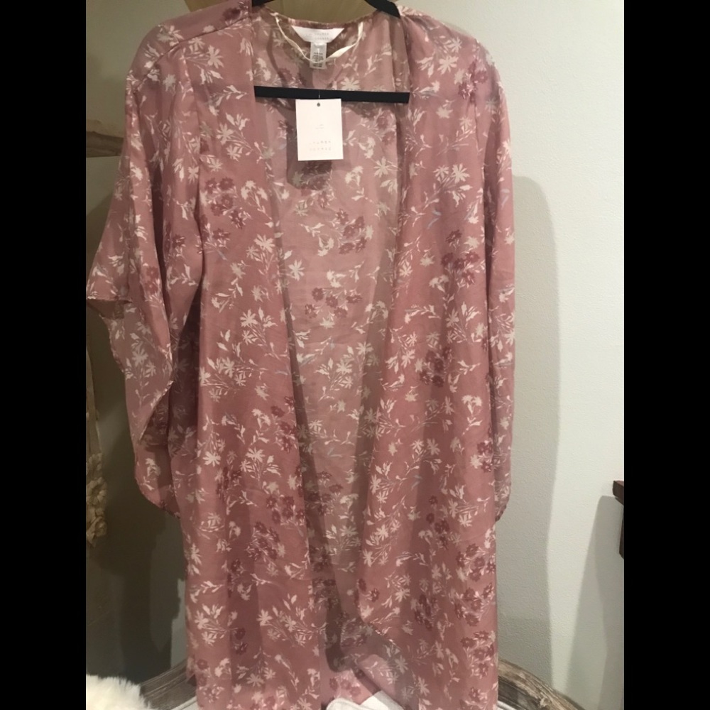 Lauren Conrad Blush Floral Kimono Poncho Wrap  NWT